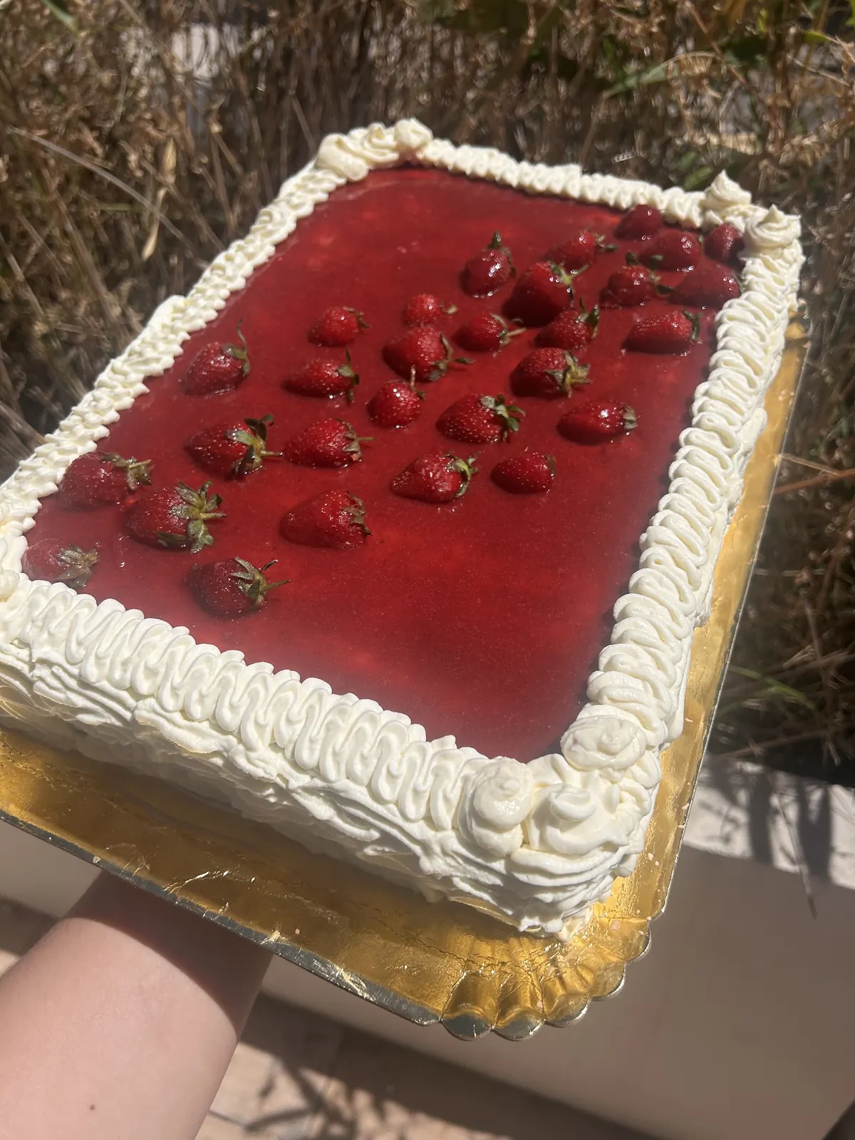 Gâteau rectangulaire aux fraises et à la chantilly